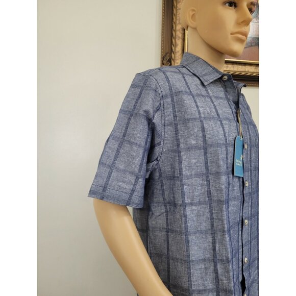 Caribbean Mens Shirt Size L Linen Blend Short Sleeve button Up blue gray (35) - Picture 5 of 10